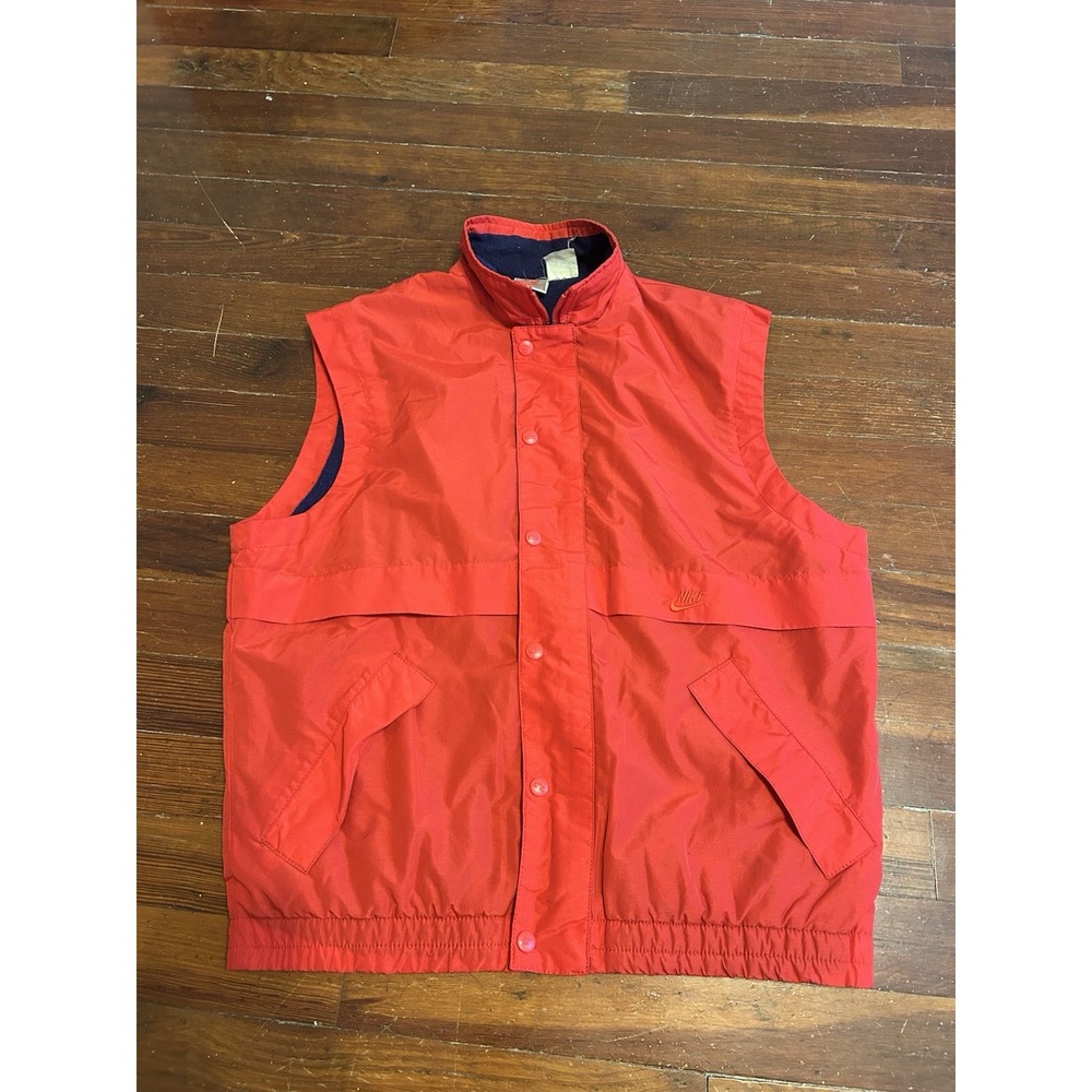 Vintage Nike Mens Sailing Fleece Lined Button Up Nylon Vest Red Size Small Rare